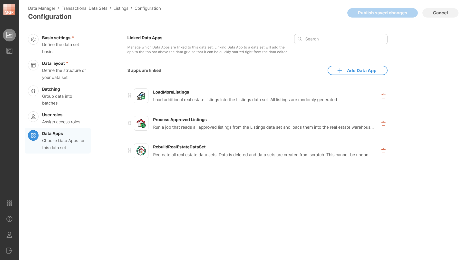 data manager connected apps configuration