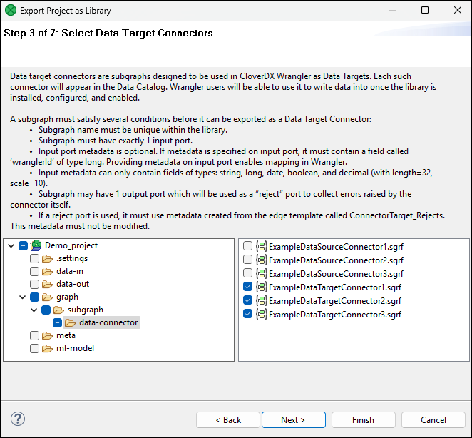 library export 3 data target connectors