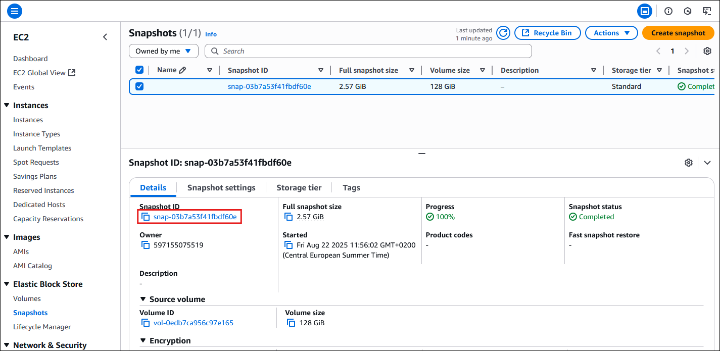 marketplace aws upgrade datadisk snapshot id