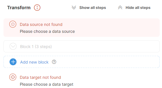 transform view invalid source target