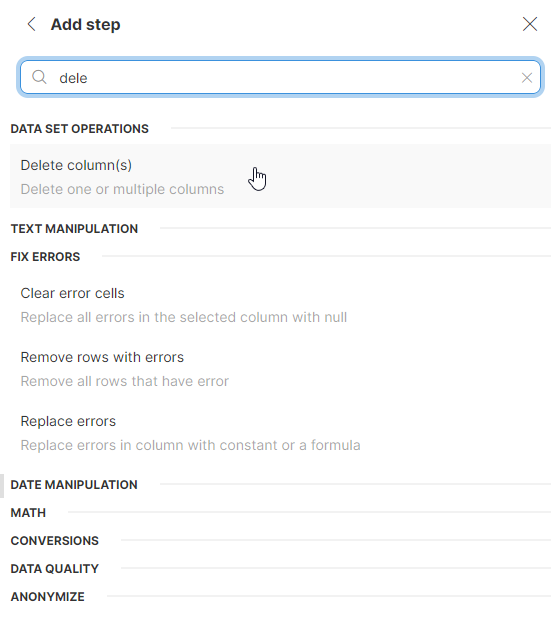 wrangler tutorial add step delete