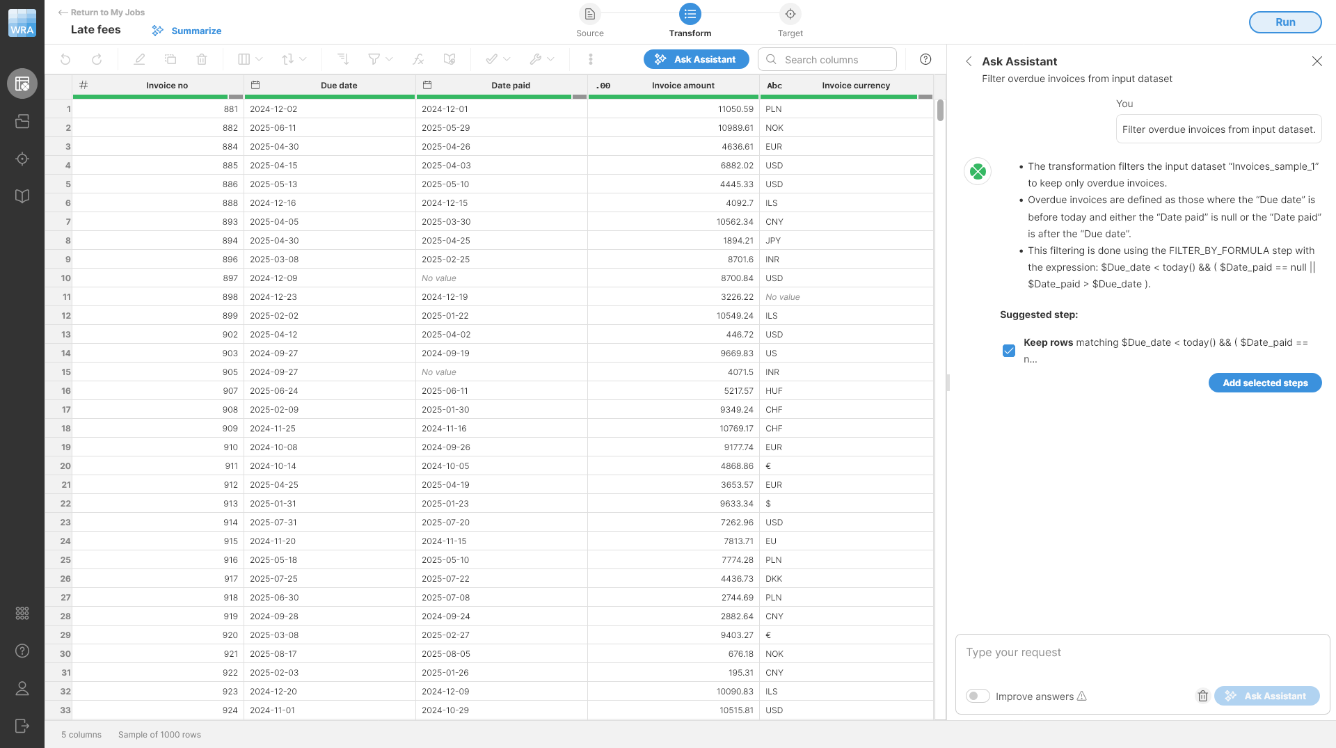 wrangler tutorial filter overdue suggestions