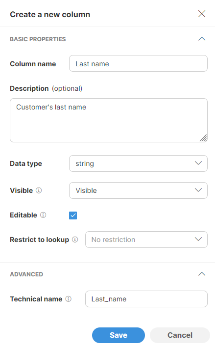 data manager create data set new column