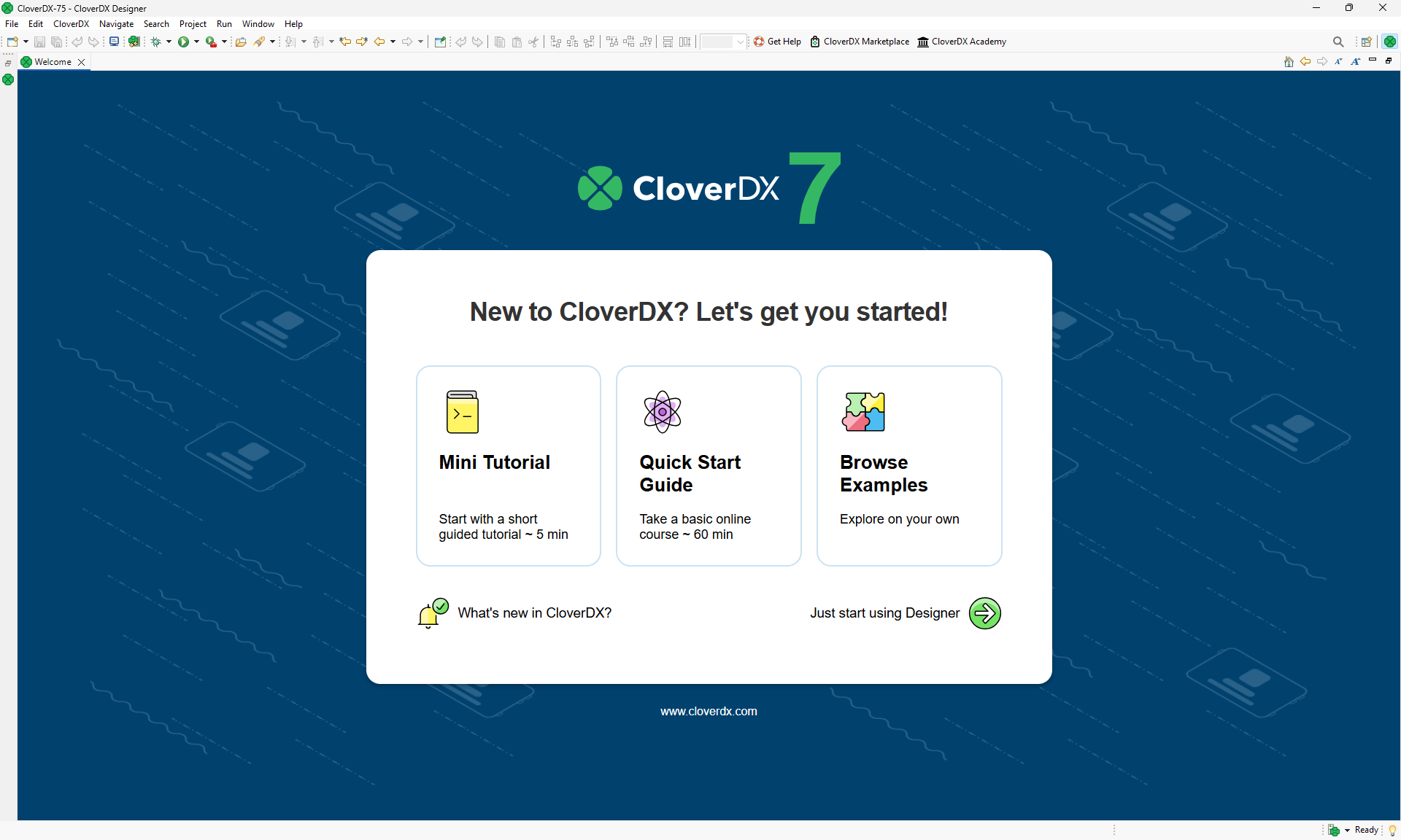 cloverdx designer welcome screen