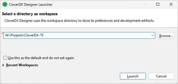 cloverdx designer workspace selection