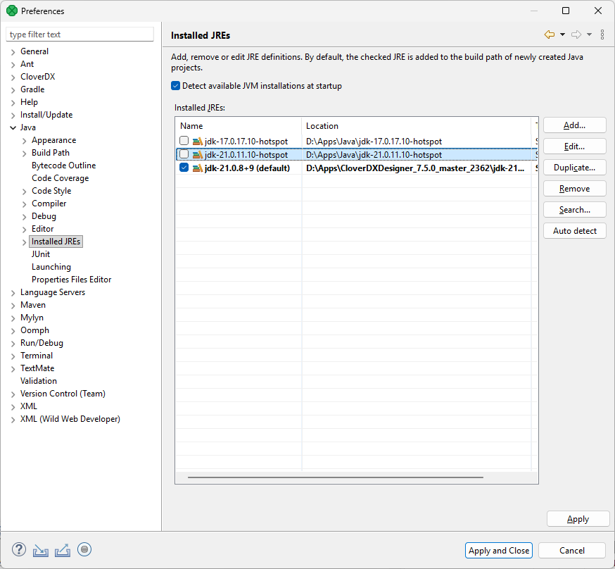 configuration java jre added
