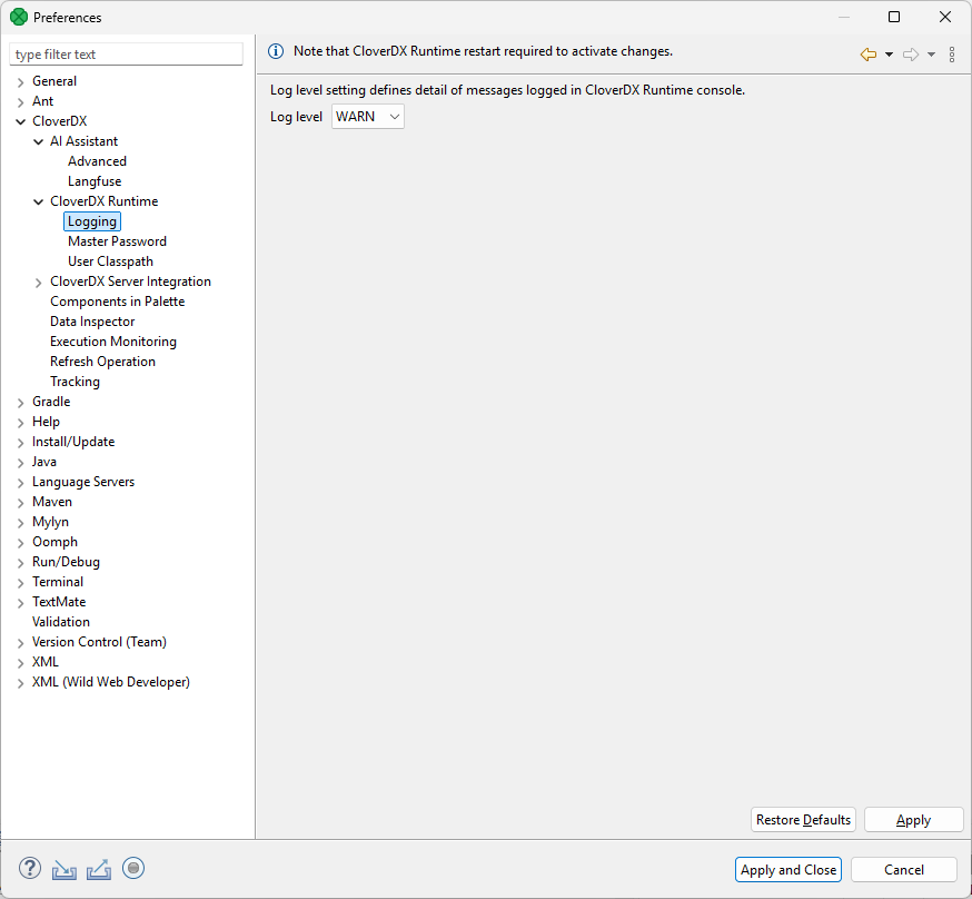 configuration runtime logging