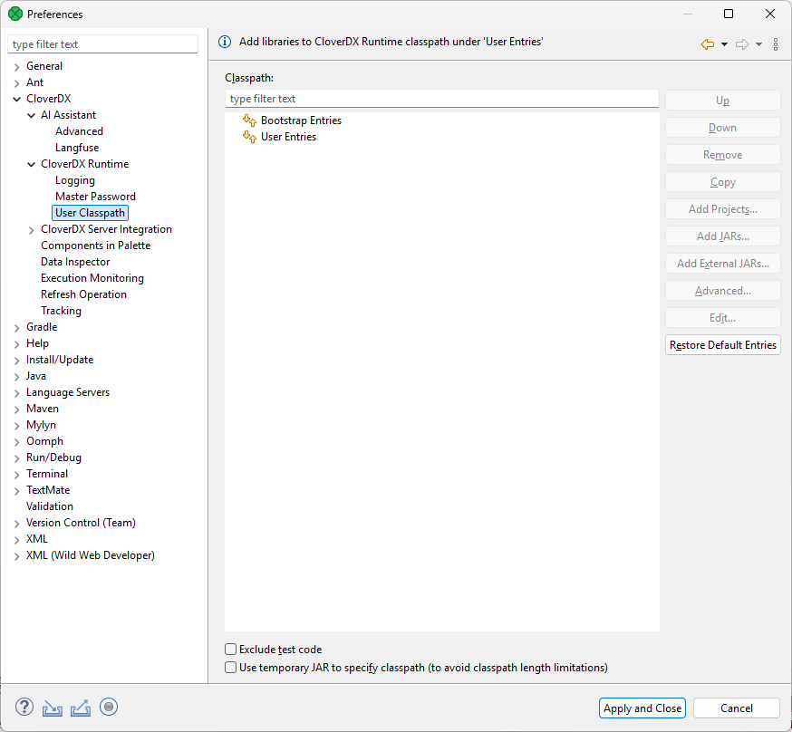 configuration runtime user classpath
