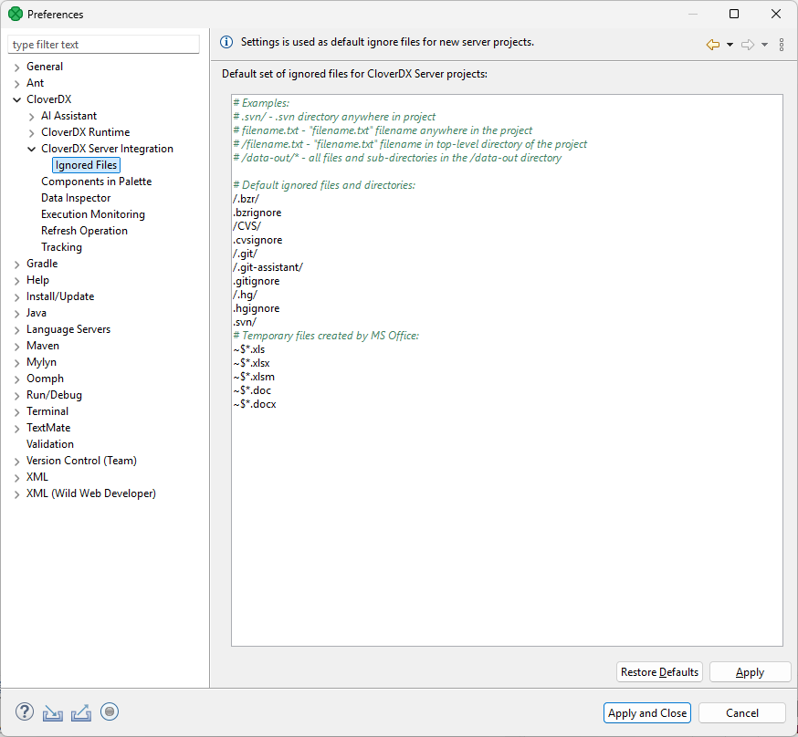 configuration server integration ignored files