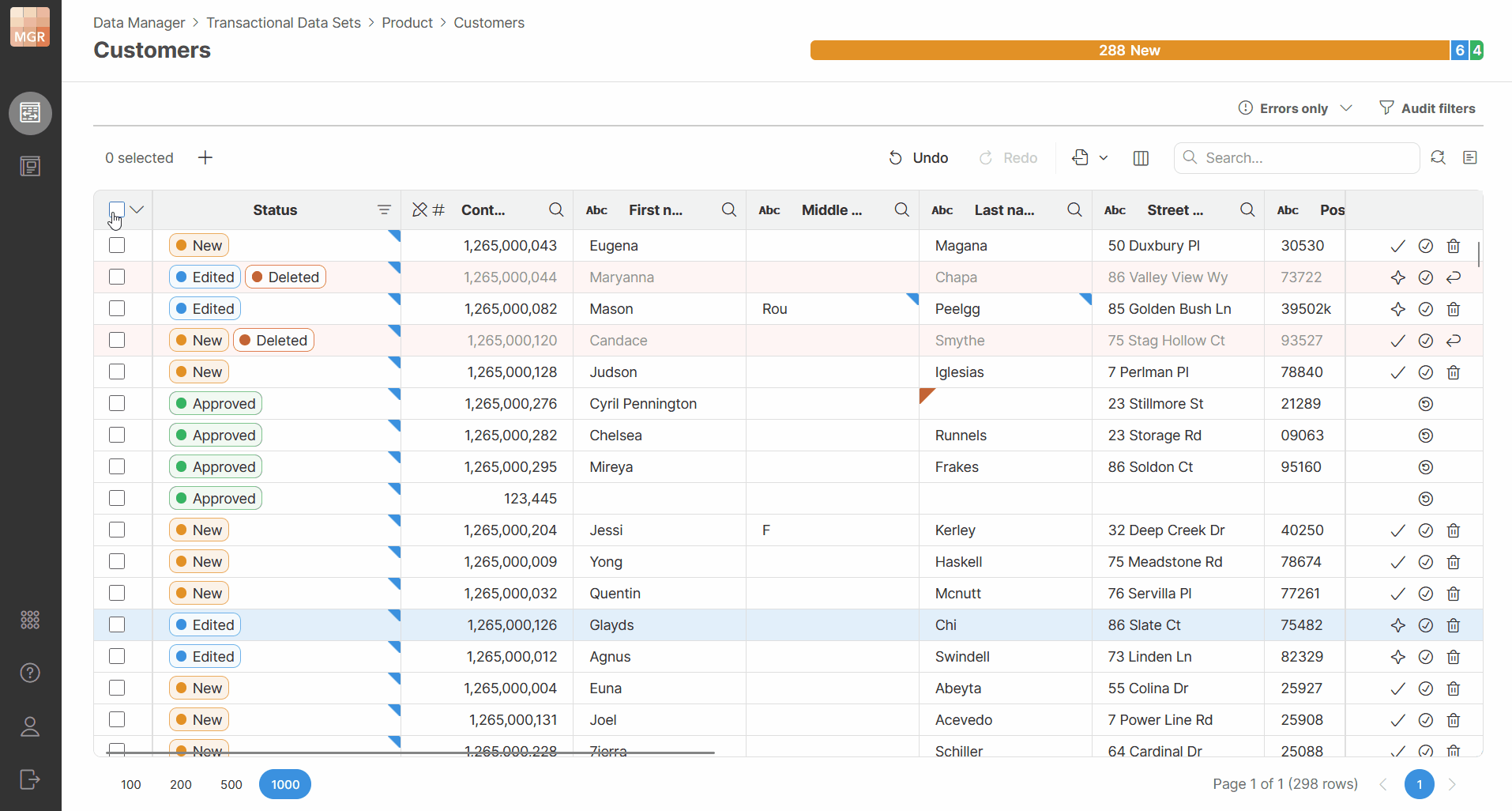 data manager bulk actions on rows