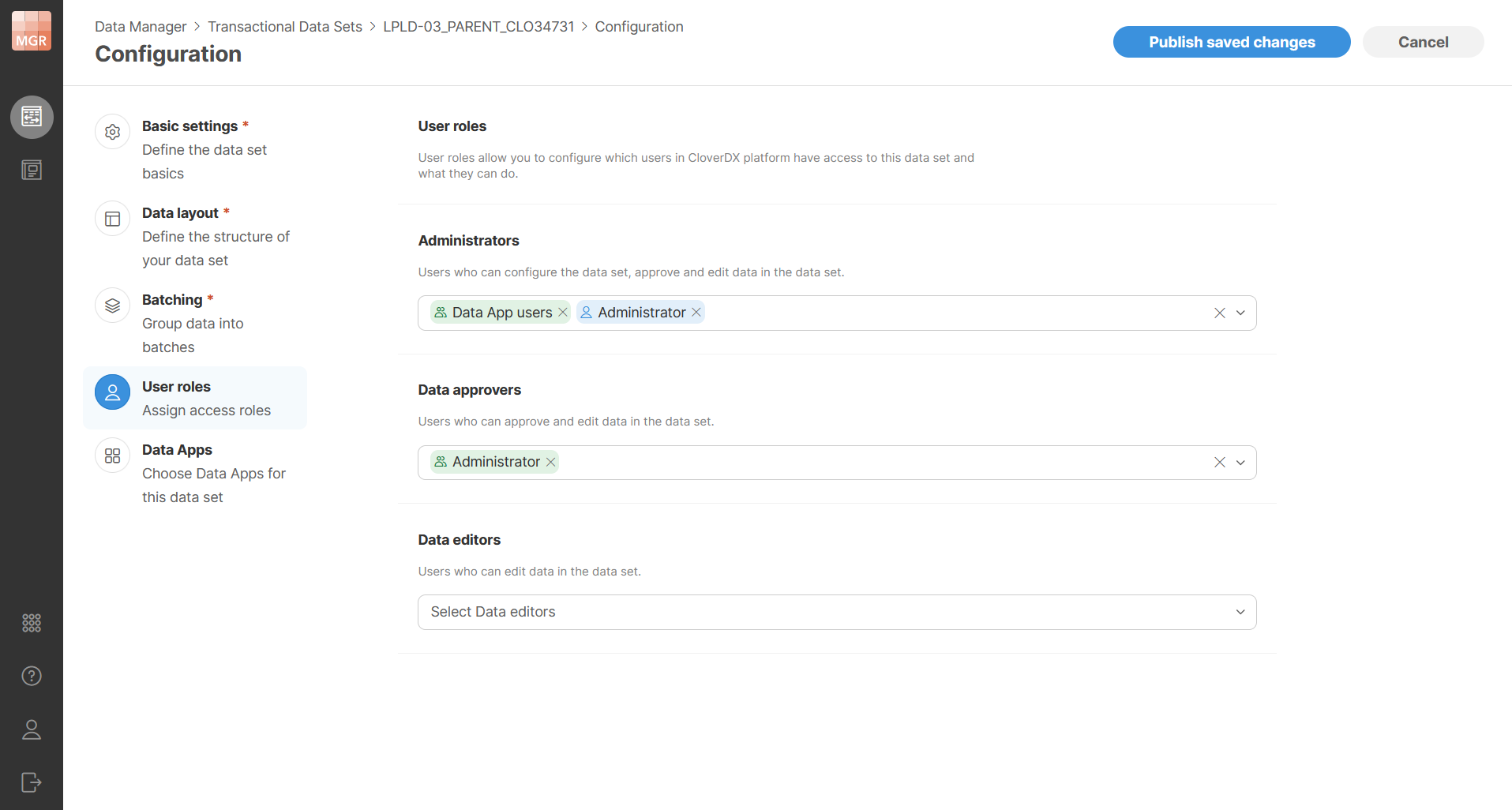 data manager user roles configuration