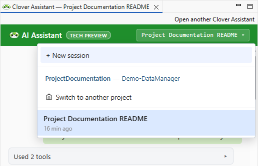designer assistant sessions switcher