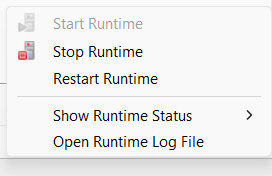 designer runtime status menu