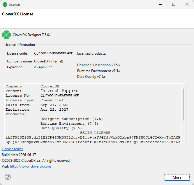license details dialog