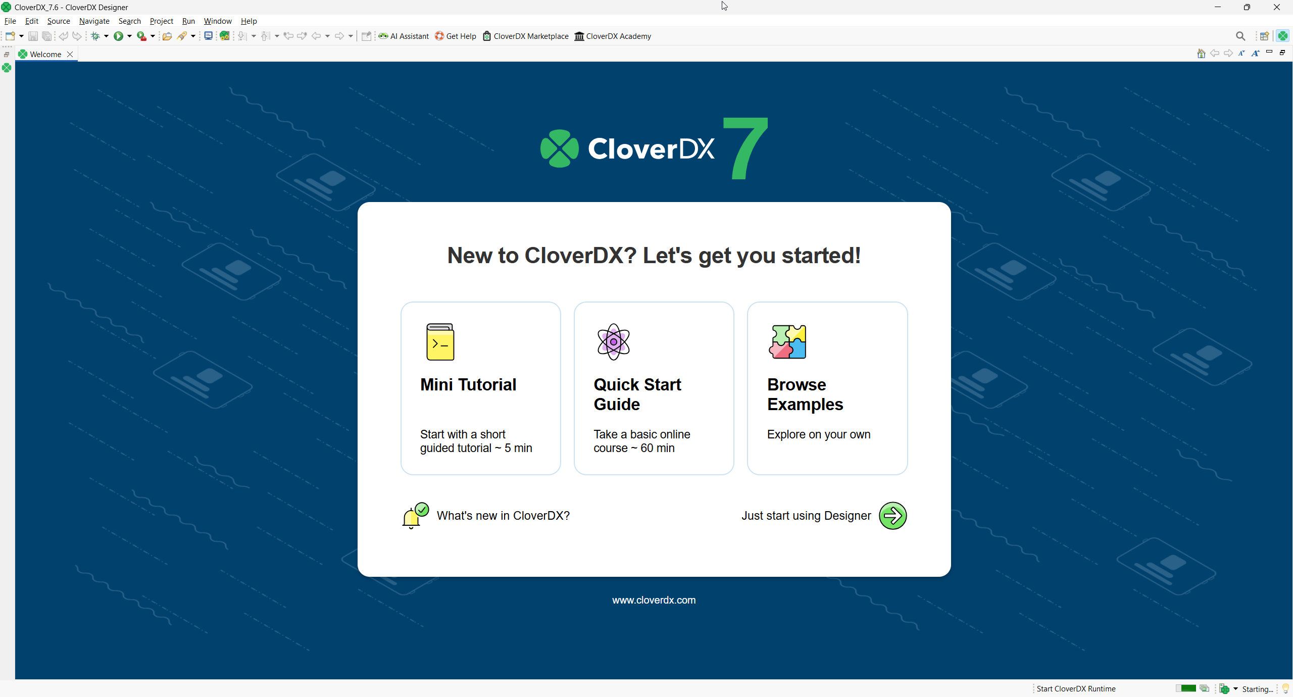 cloverdx designer welcome screen