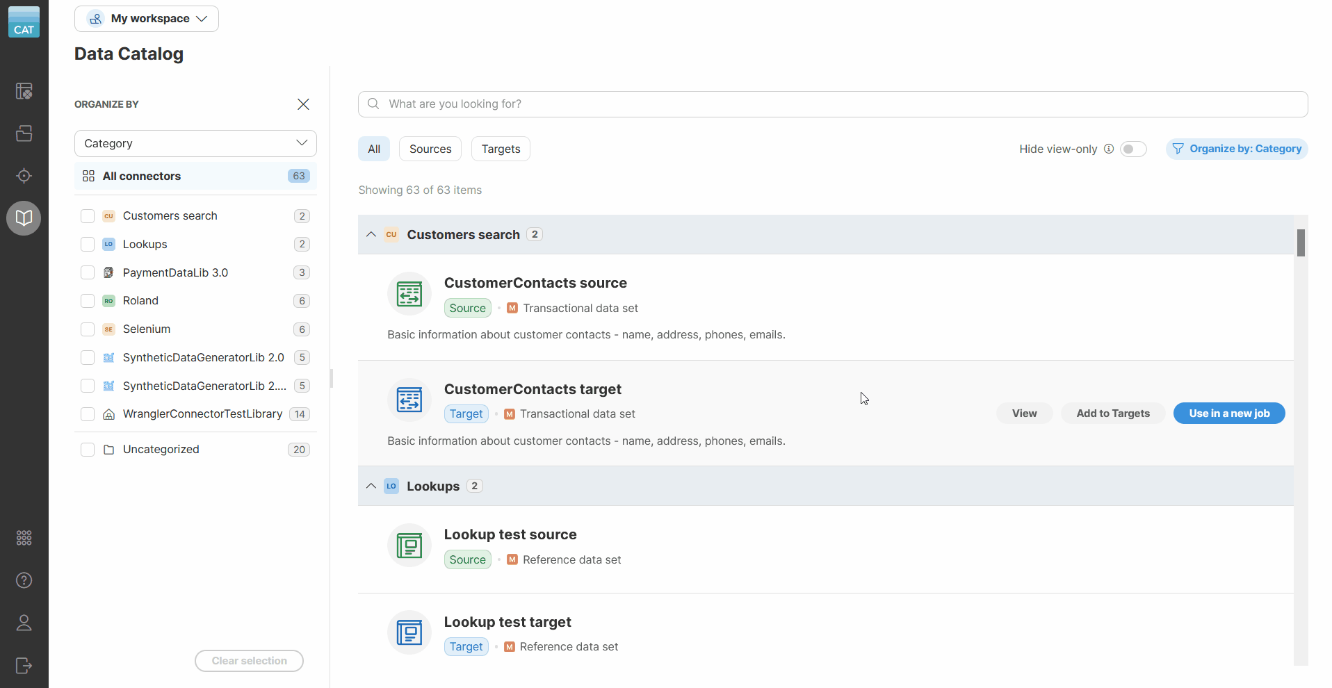 data catalog filter active