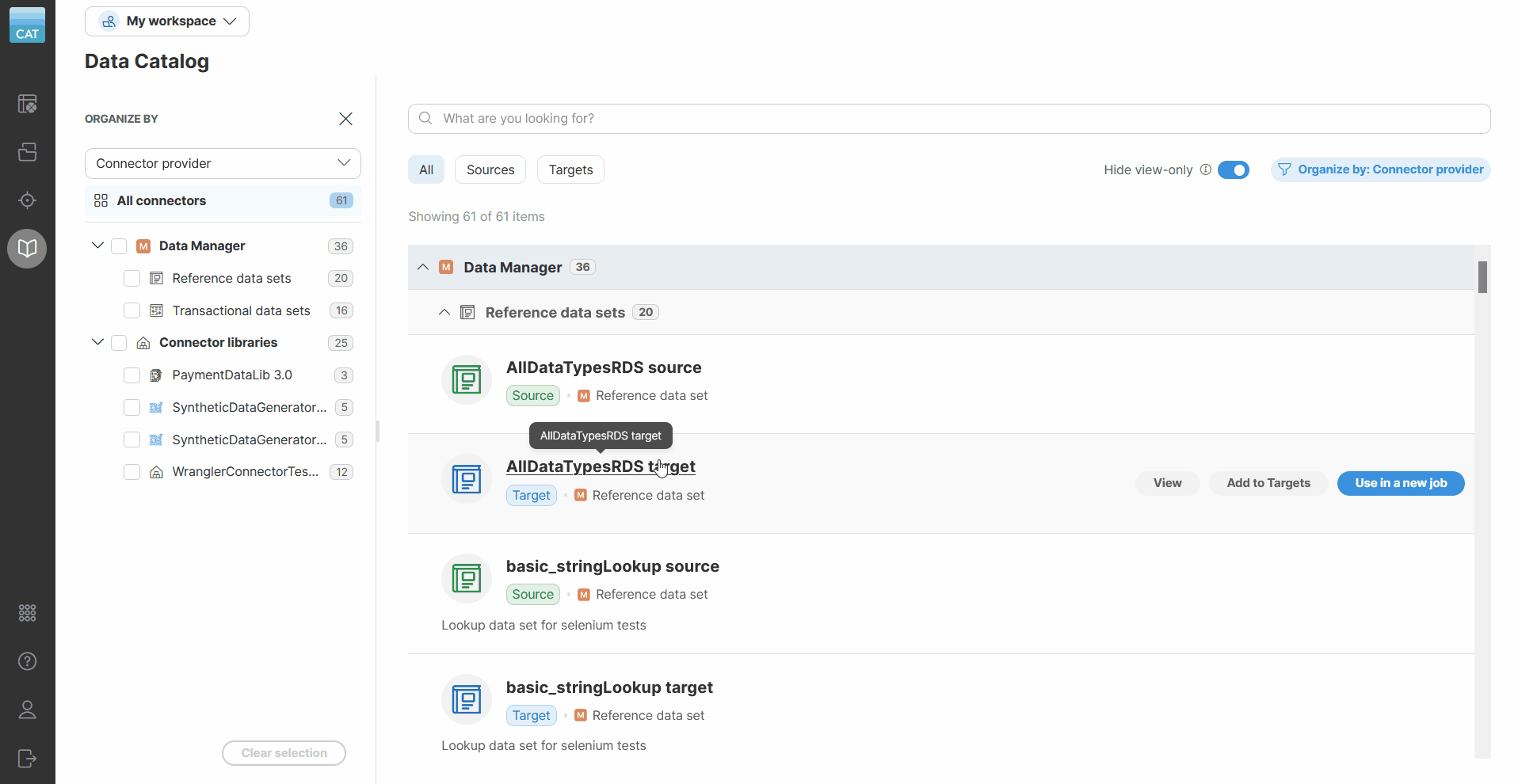 data catalog search result