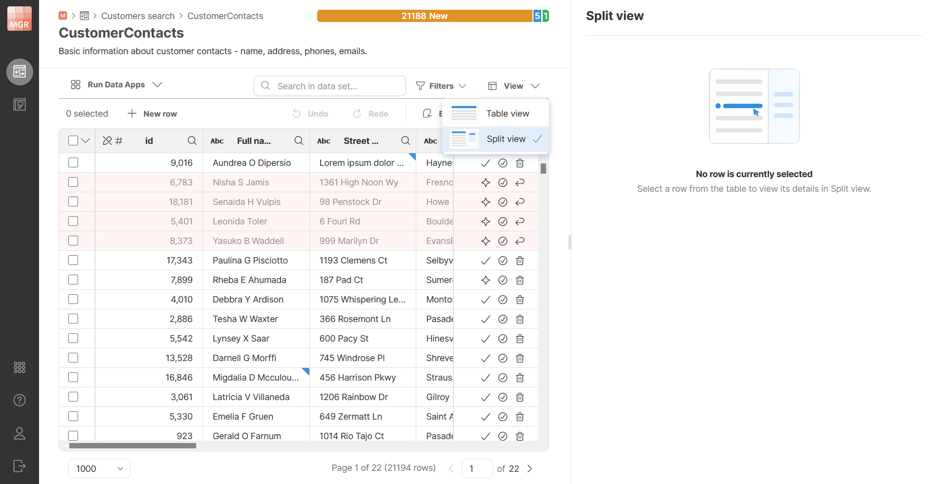 data manager view modes