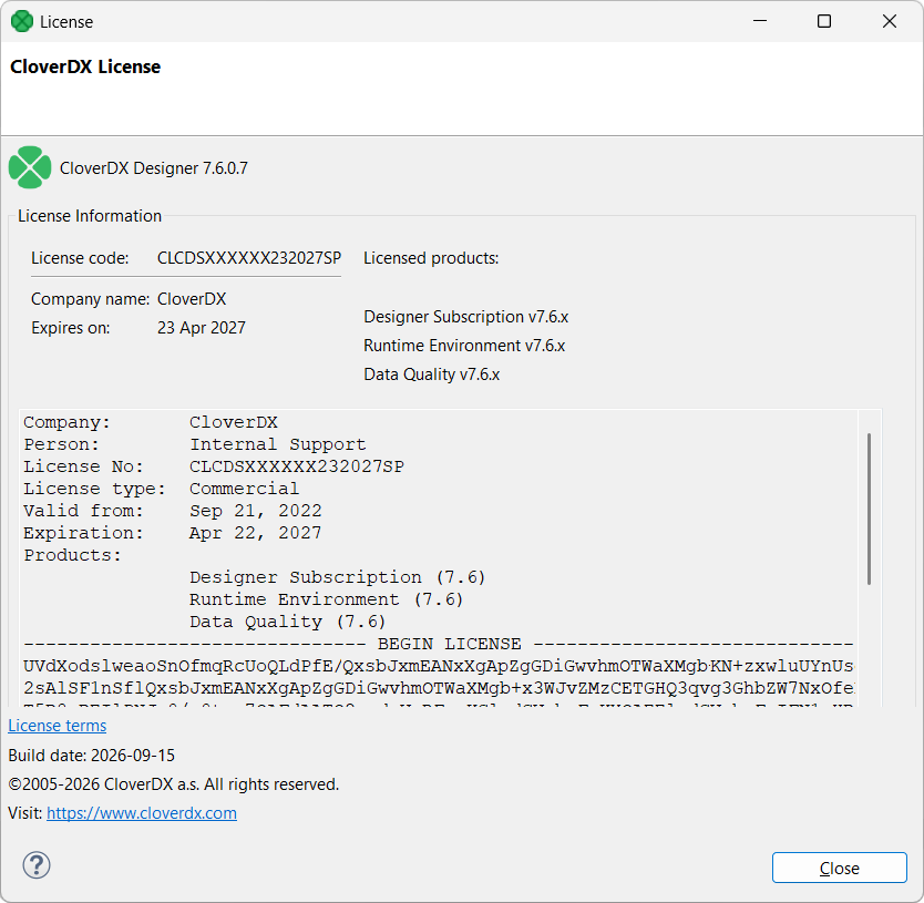 license details dialog