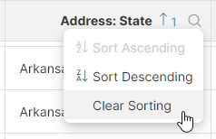 data manager column sort reset