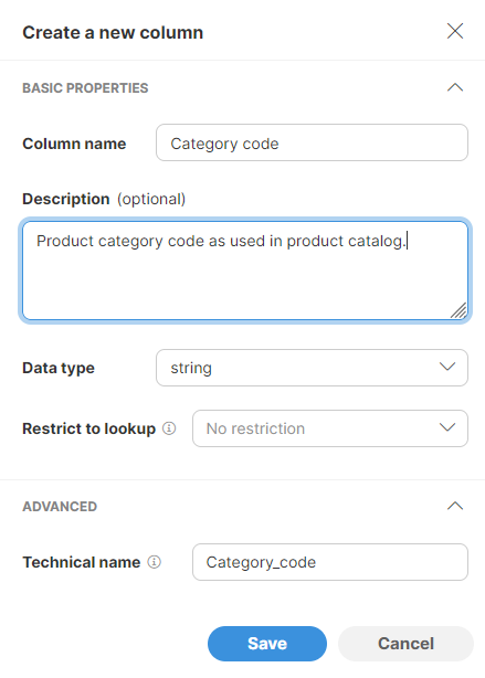 data manager create reference data set new column