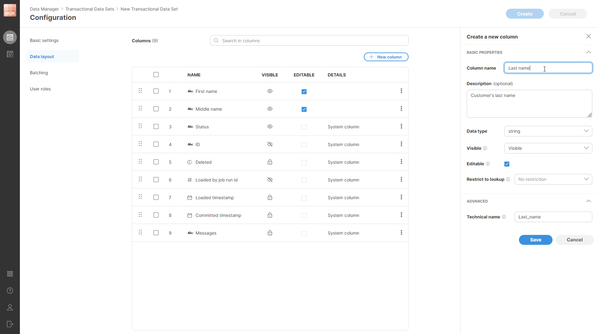 data manager create transactional data set data layout