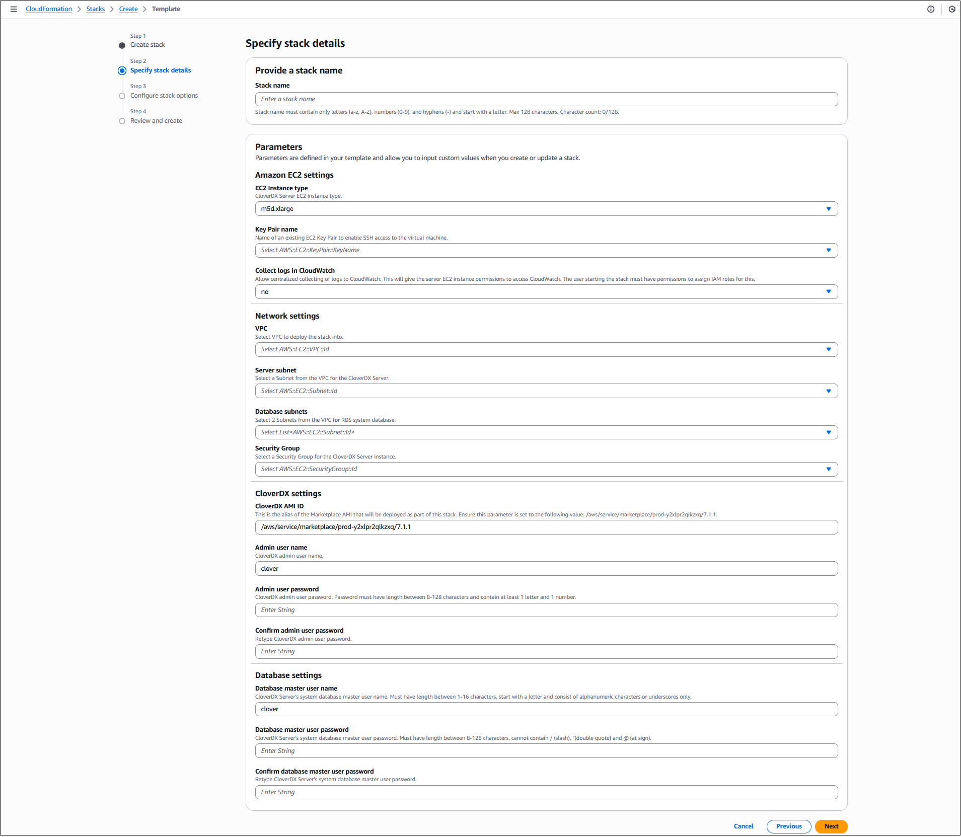 marketplace aws existing infra stack details