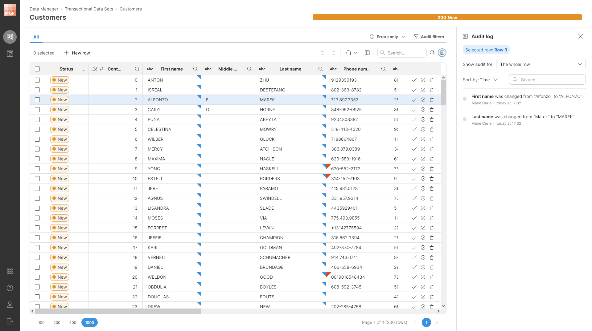 transactional data set target output update