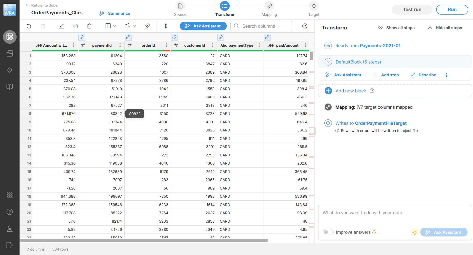 transformation editor screen