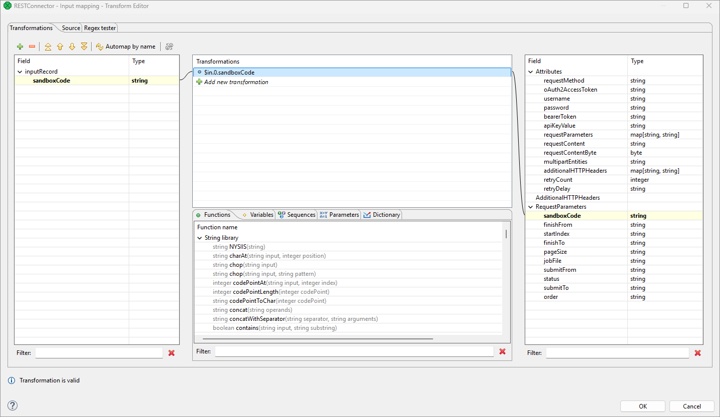 RESTConnector input mapping