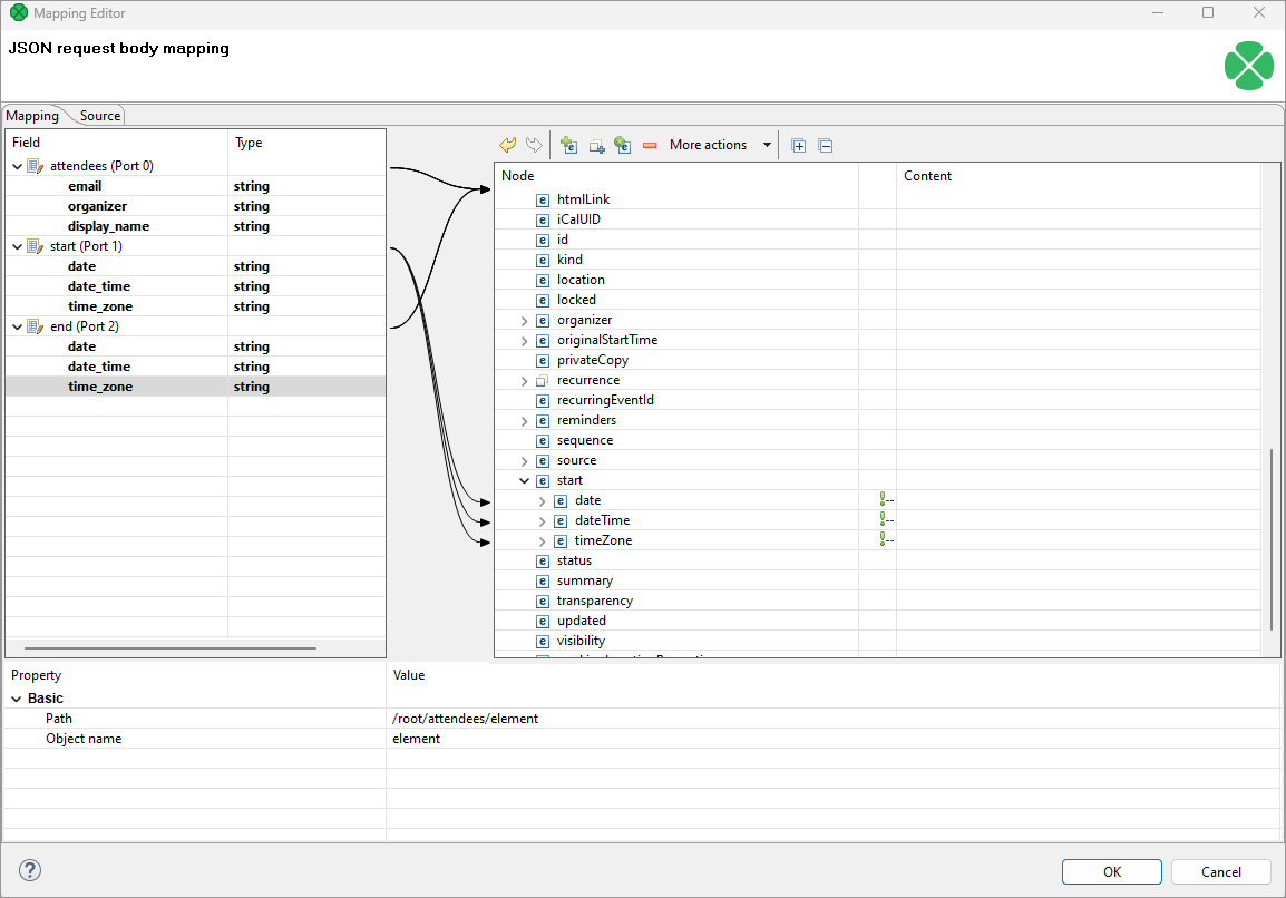 RESTConnector json request mapping