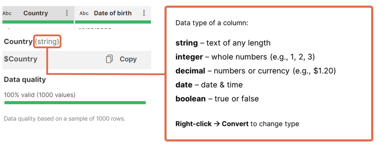 column data types