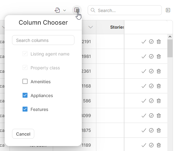 data editor column chooser