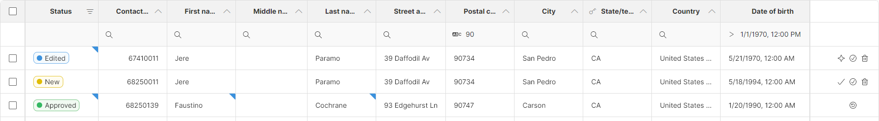 data editor filter value filters