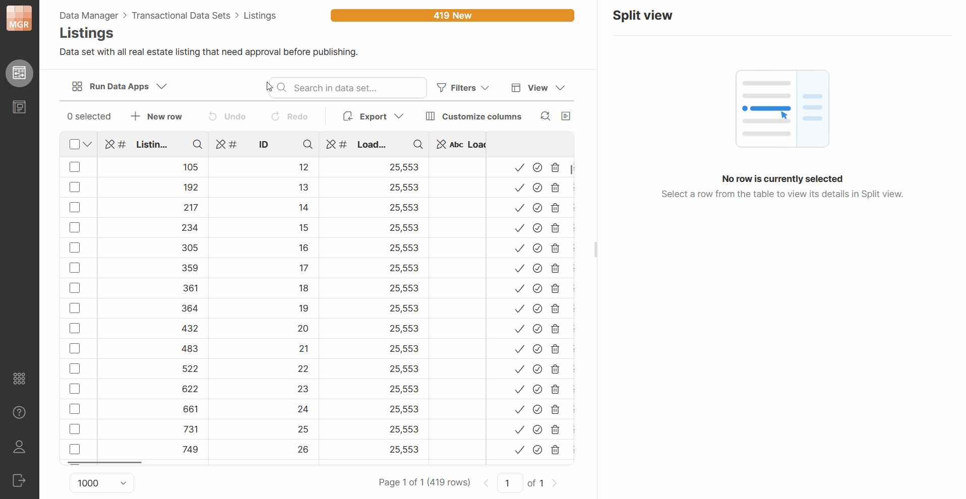 data manager column group configuration