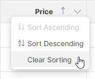 data manager column sort reset