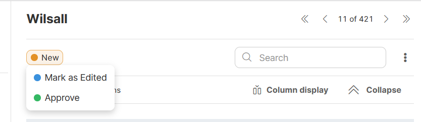 data manager row status sidebar