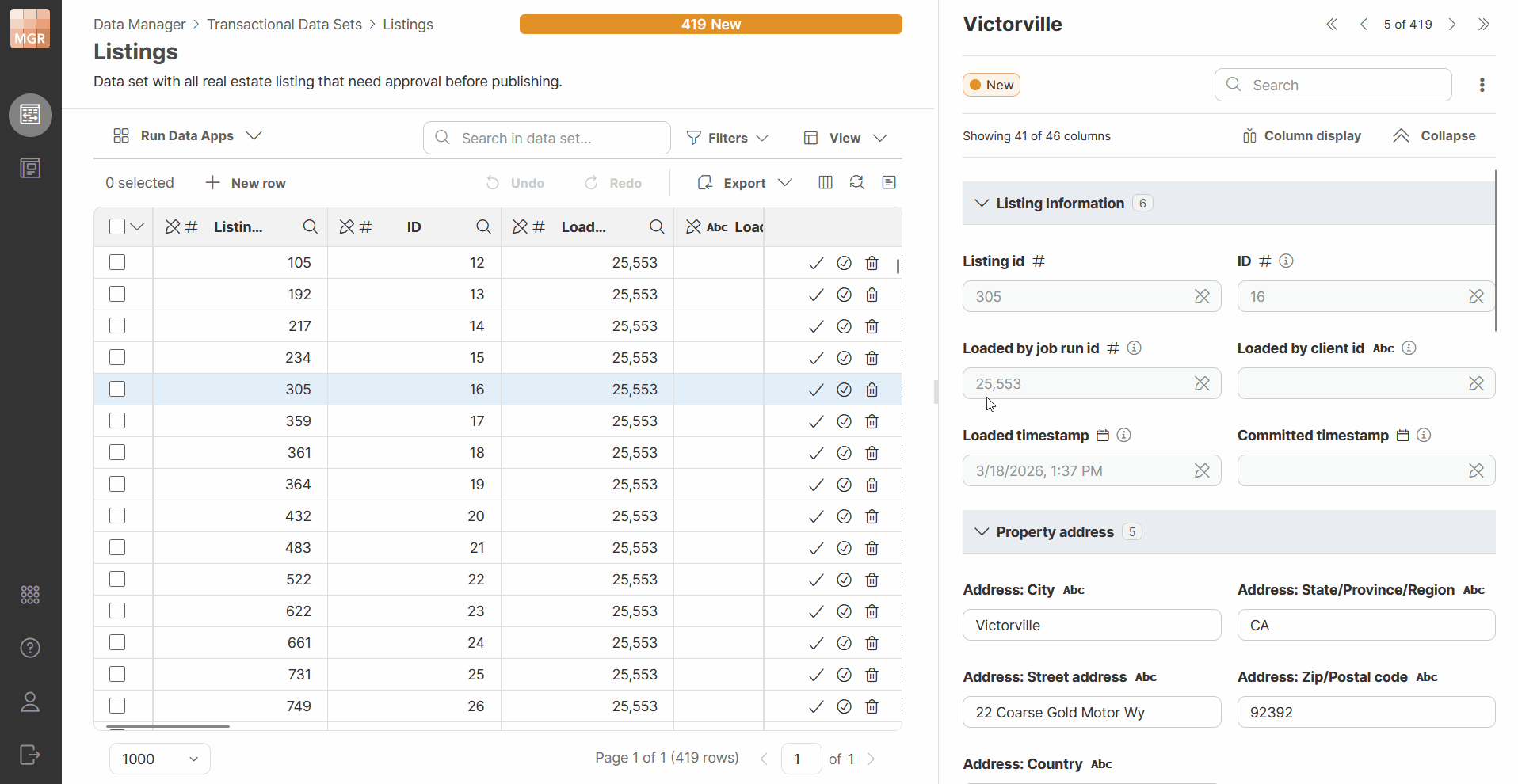 data manager sidebar column groups