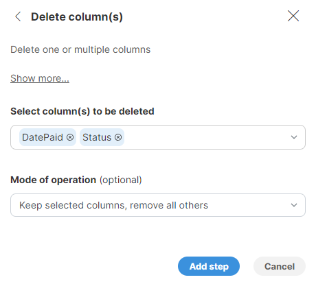 delete column keep
