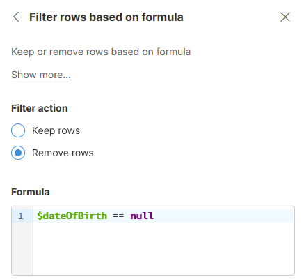 filter rows remove empty dob example