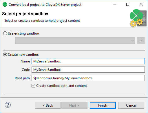 Convert local project to CloverDX Server project wizard II