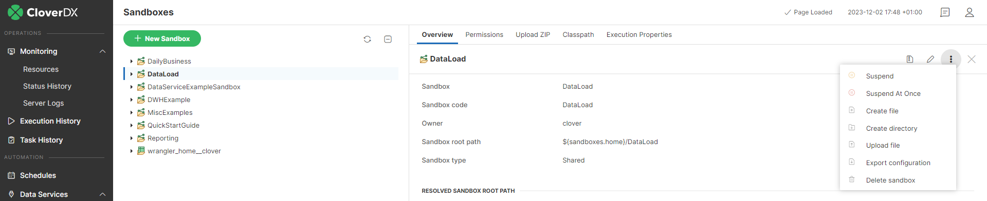 sandboxes file operations menu