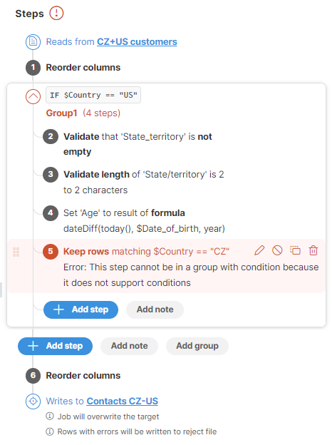 step groups incompatible condition