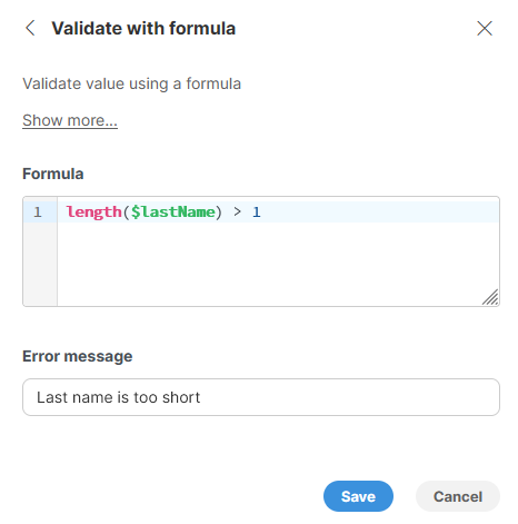 step validate with formula