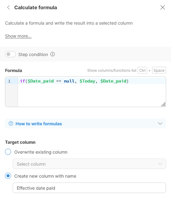 wrangler tutorial add step effective date paid formula