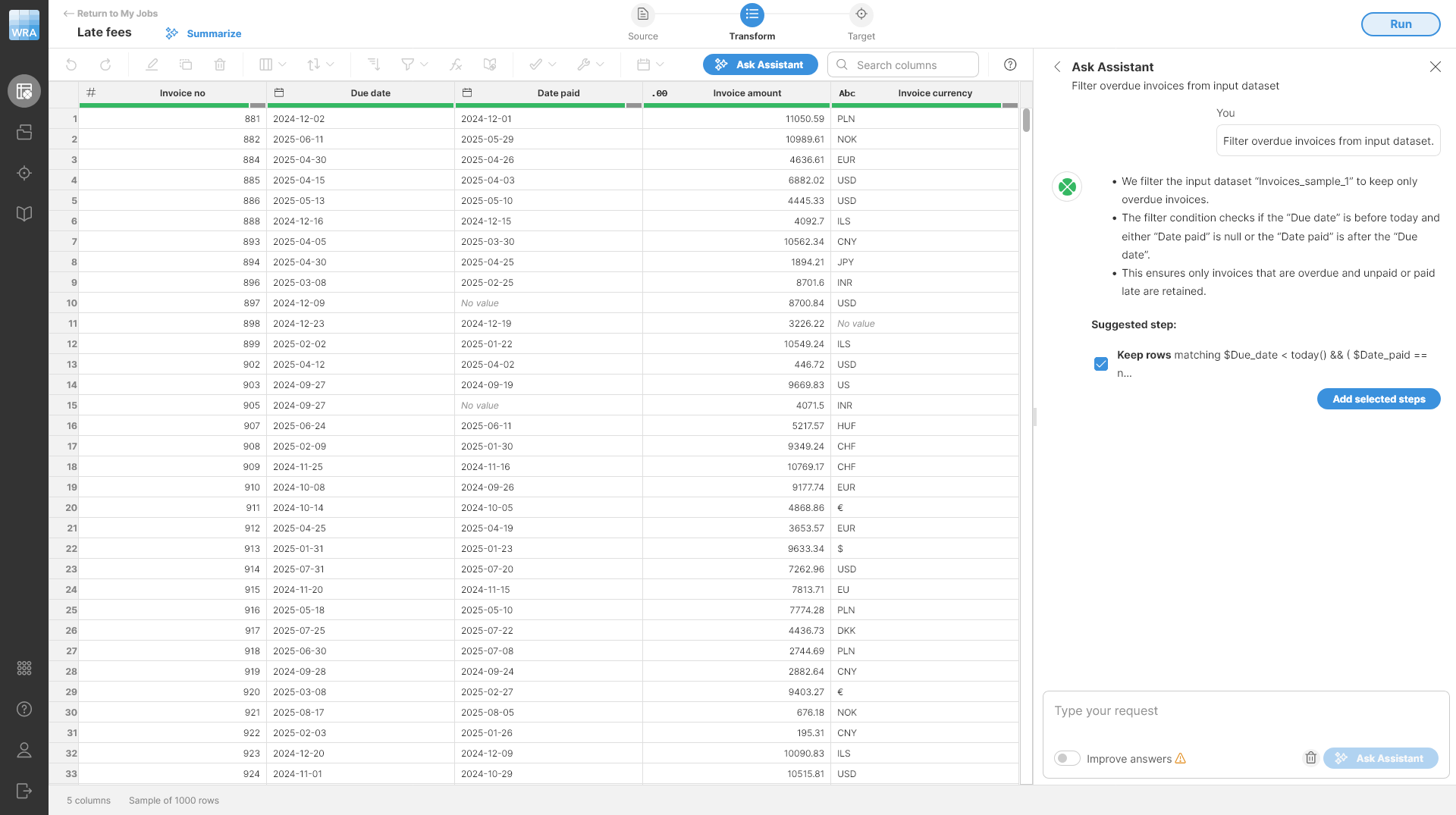 wrangler tutorial filter overdue suggestions